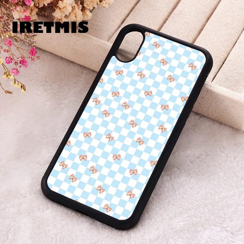 Iretmis Phone Cover Case For iPhone X XS Max XR 11 12 13 PRO MINI 14 15 16 Plus Rubber Silicone Checkered Butterflies