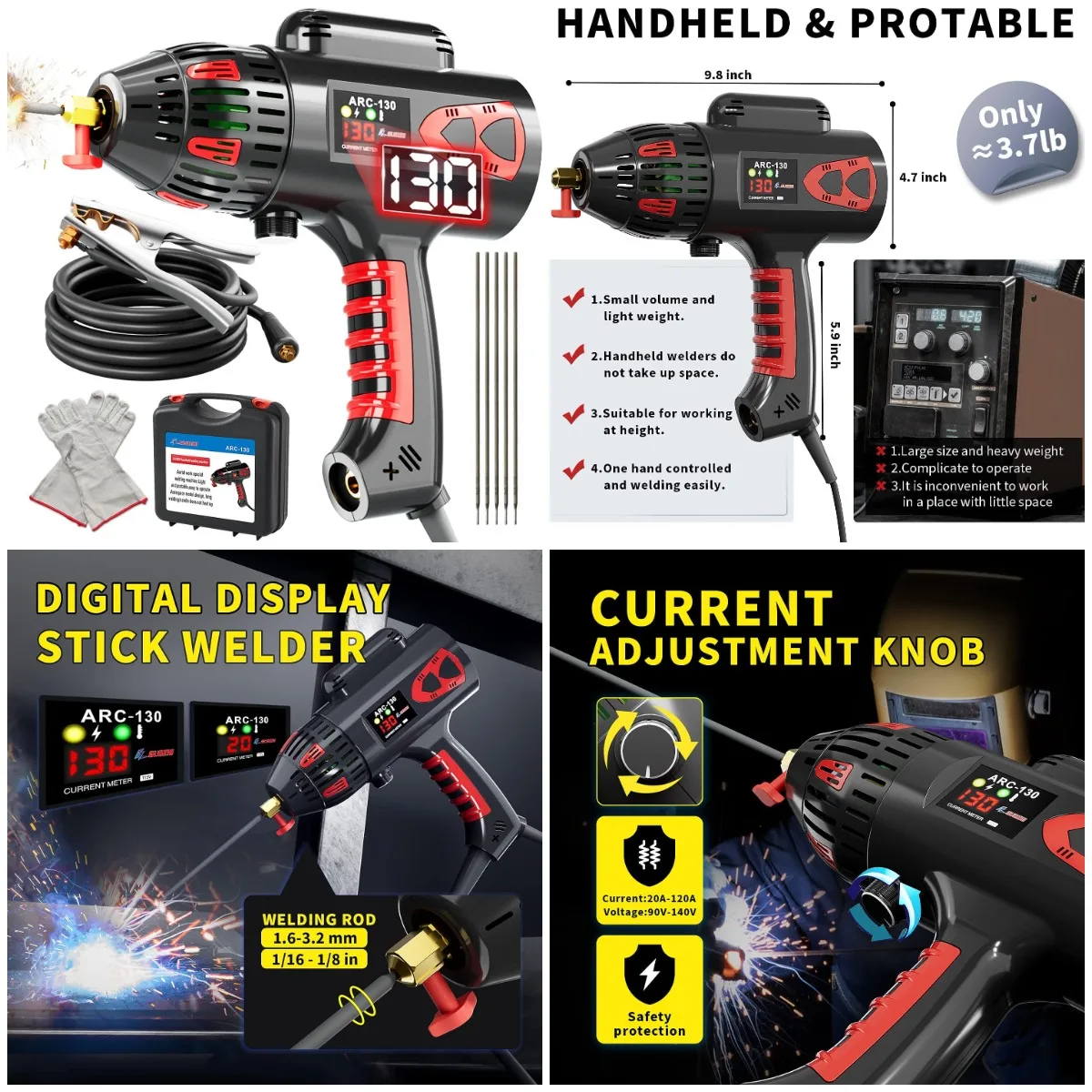 

Handheld Welder 110V 130A, Digital IGBT Inverter ARC Welder with Tool Set & Case