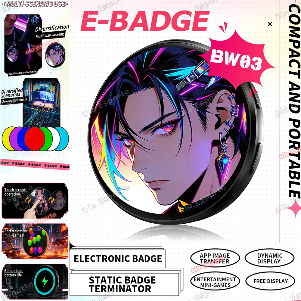 

Smart Electronic Badge Electronic Display Video Playing Rainbow Light Picture Dynamic Carousel Bidirectional Transmission Brooch