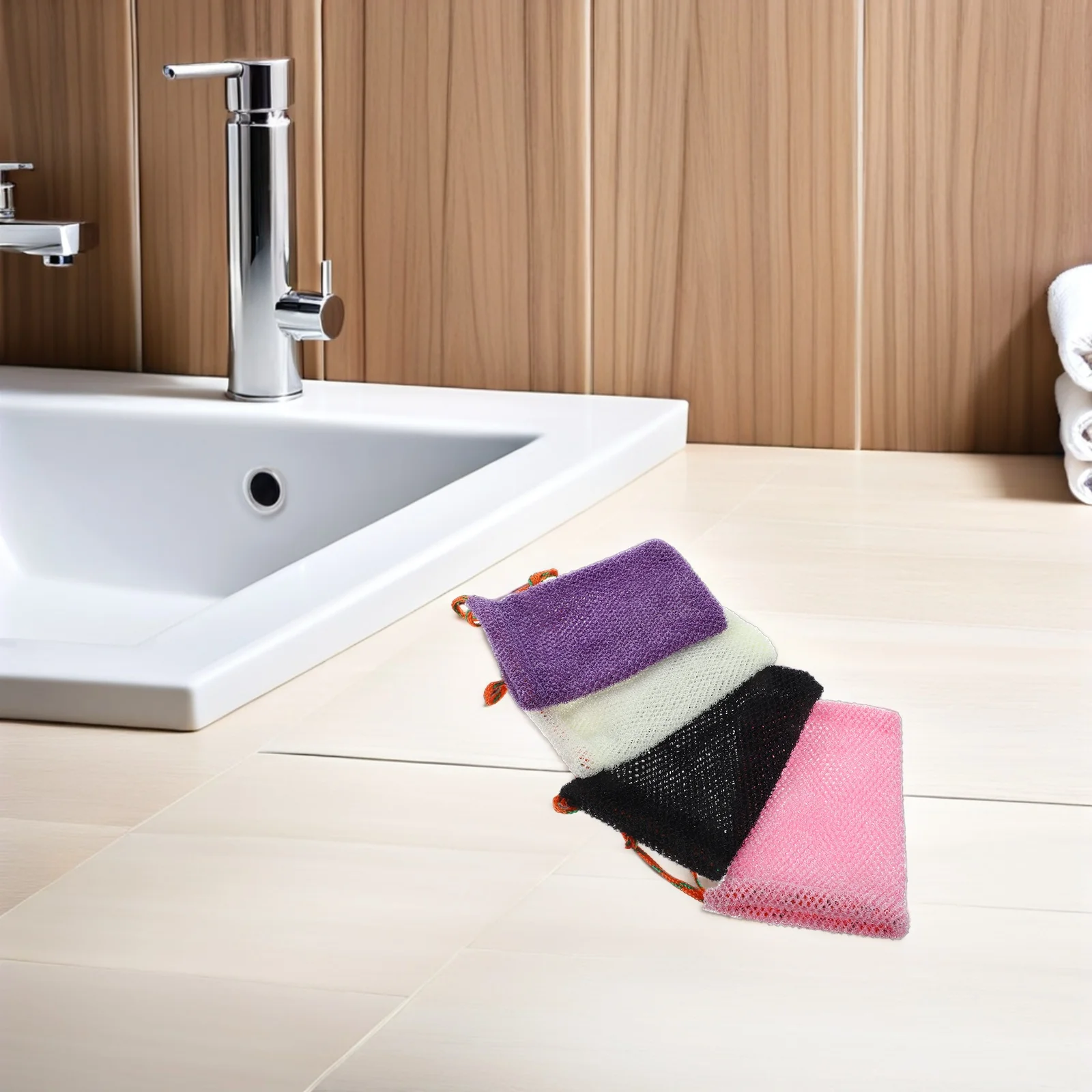 4 قطعة أكياس شبكية فقاعة الصابون التقشير الصابون التوقف الحقيبة مع الرباط للحمام دش الجسم تنظيف الوجه سريعة الجافة دائم #6