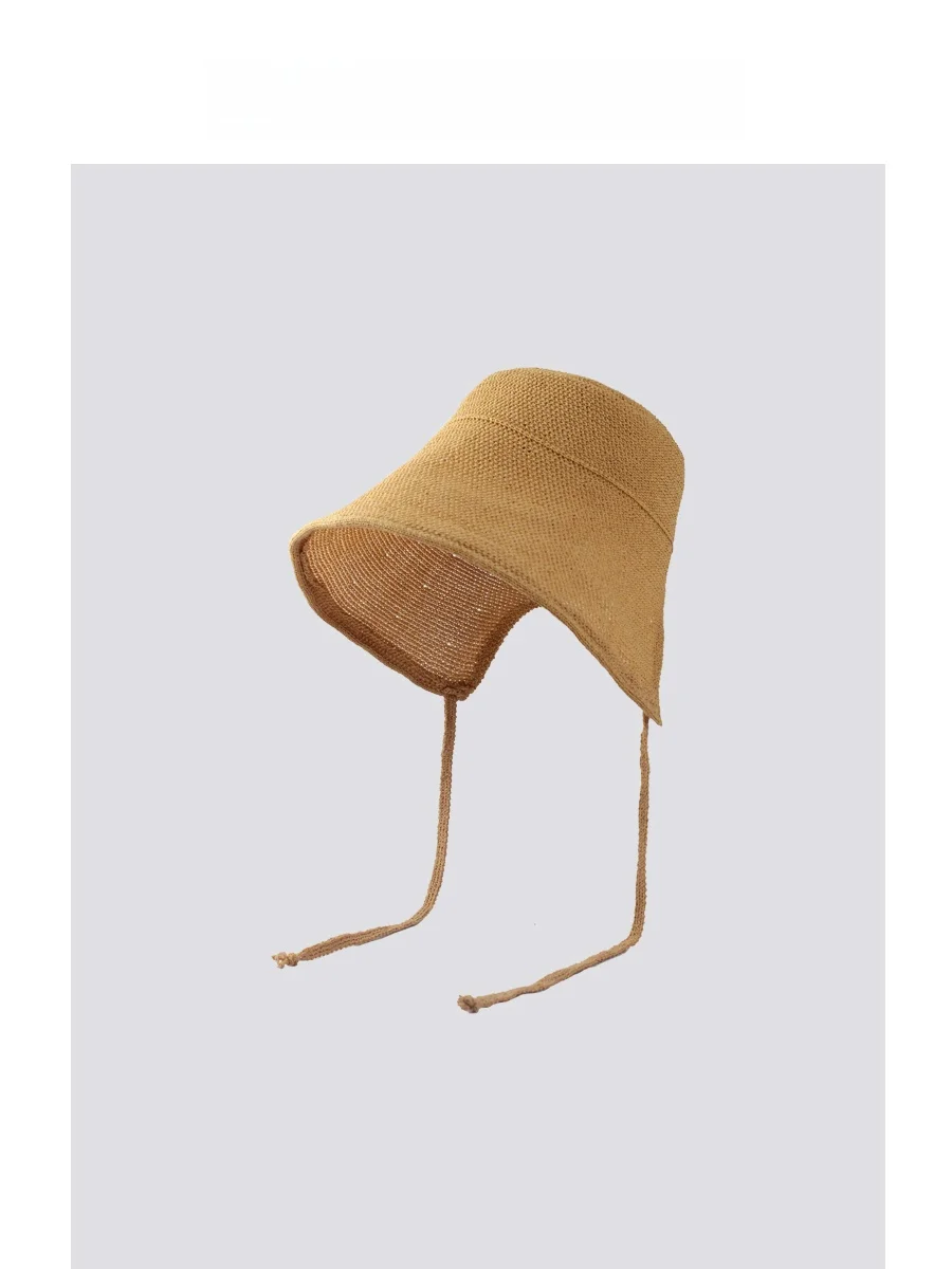 sun-protective-knitted-fisherman-hat-breathable-tied-sunlight-inverted-cap-spring-summer-unisex-foldable-large-brim-hat