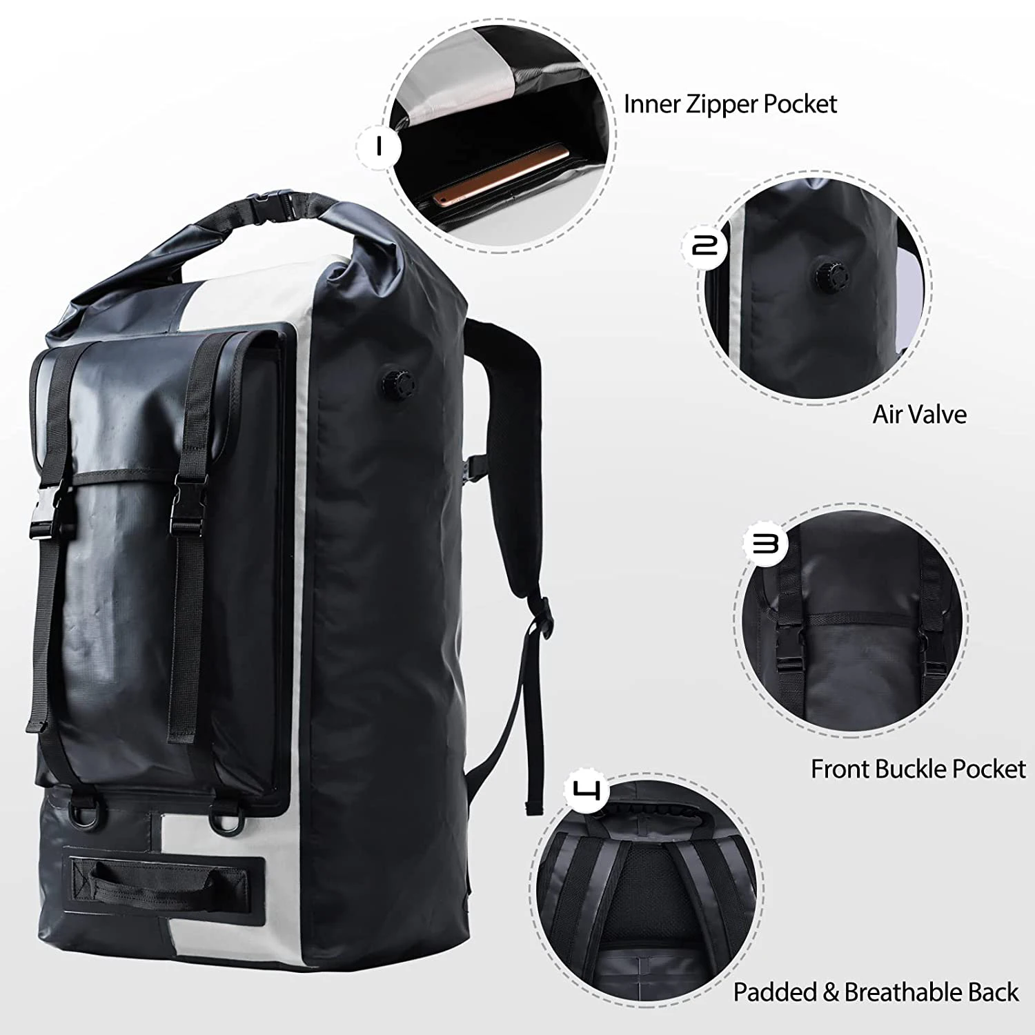 custom logo 35l foldable hiking multifunctional roll top dry bag waterproof with backpack waterproof