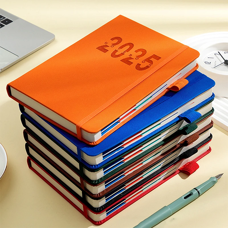 

2025 Calendar Notebooks Vertical Leather Cover Color Month Index Planner Elastic Strap A5 Agenda Office School Supplies