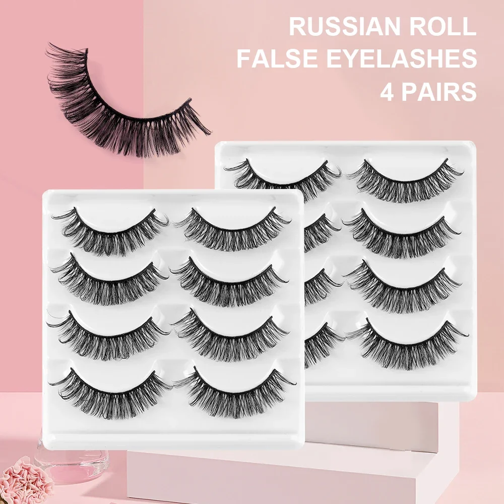 Russian Strip Lashes 4 paia 3D ciglia finte ciglia di visone soffici ciglia russe D Curl ciglia finte trucco ciglia