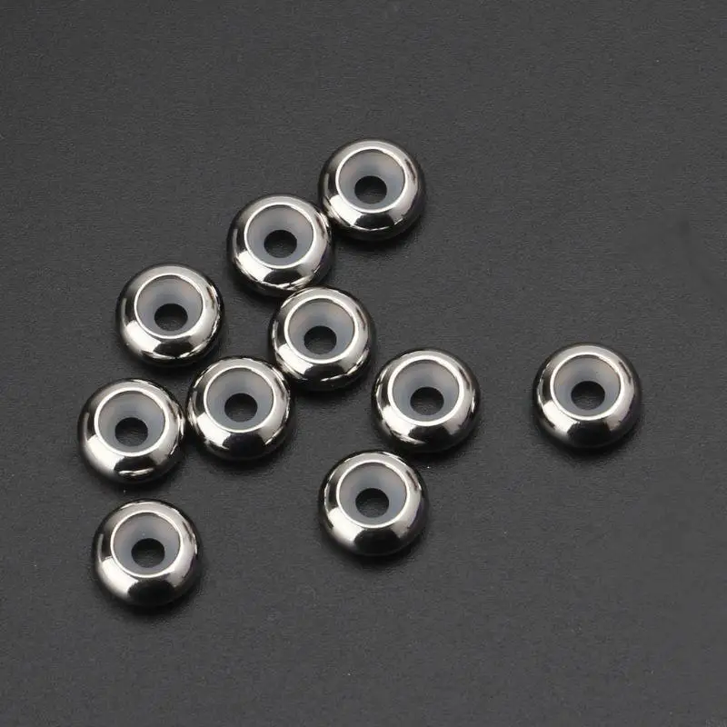 57QA 10Pcs Stainless Steel Rubber Insert Stopper Spacer Beads for Add-a-Bead Bracelet