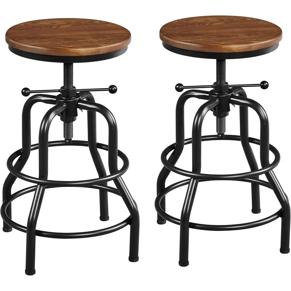 

Vintage-Style Counter Height Bar Stools with Adjustable Height, Rustic Metal and Wooden Seat, Brown, Set of 2