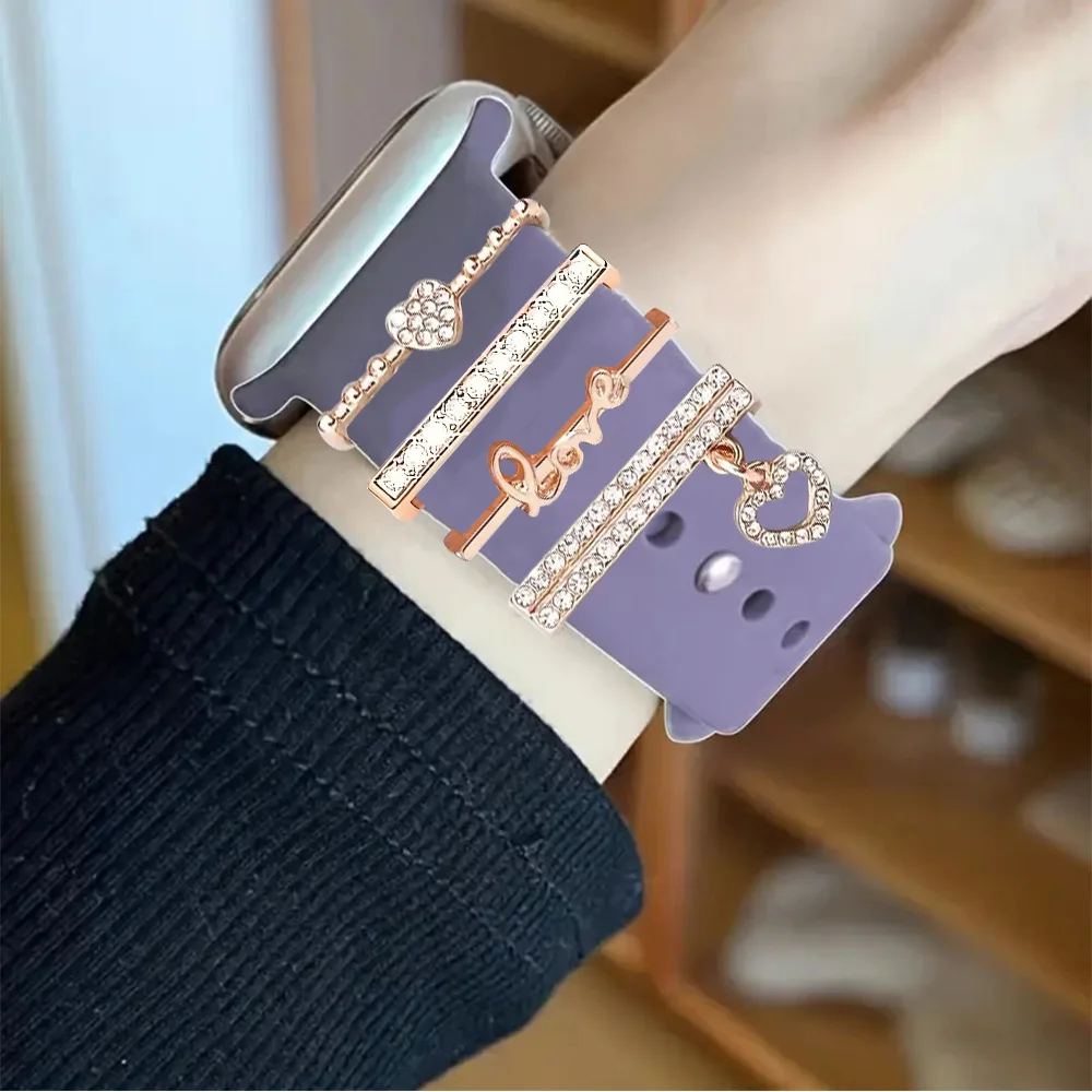 1 set of fashionable rhinestone heart-element design watchband accessories, suitable for iWatch 38mm, 40mm, 41mm, 44mm, 45mm