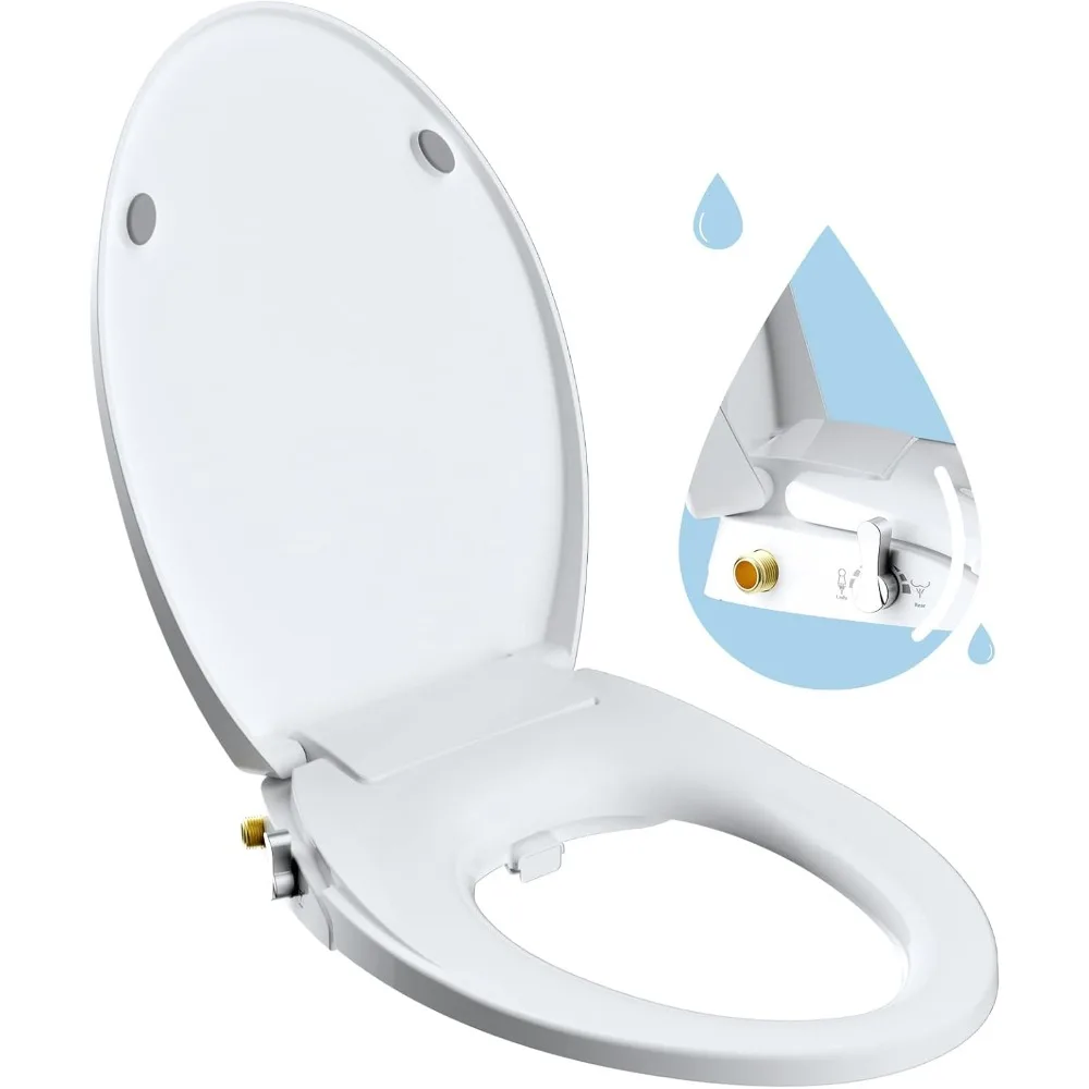 Elongated Bidet Toilet Seat with Slow Close, Non-Electric Bidet Attachment for Toilet Seat with Dual Nozzle, Bidet Spray