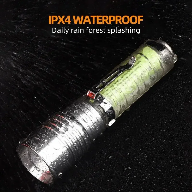 Mini Keychain Flashlight Type C Fast Charging Multi-function Retractable Waterproof Fluorescent Magnetic Warning Camping Flashli