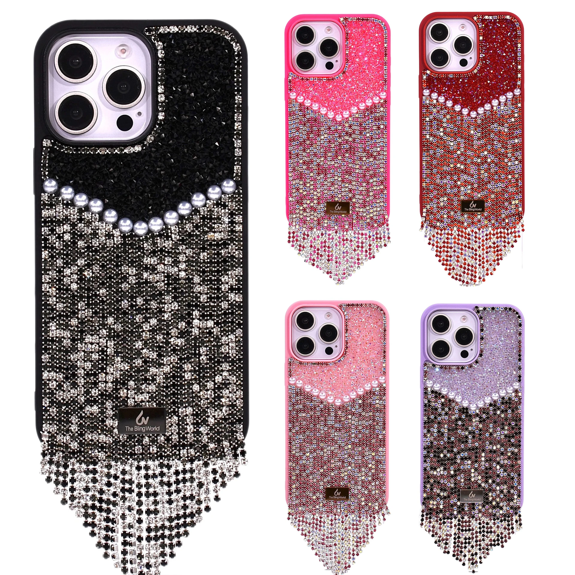 

Premium Rhinestones For Apple Iphone 16pro Max 15 14 13pro 12 11 Pearl Inlaid Diamonds Chain Star Diamonds Girl Bling Phone Case