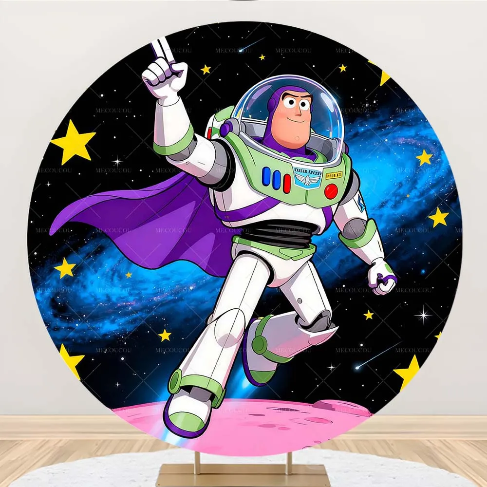 

Фон для детского душа Disney Toy Story, круглый на заказ, ковбойский Энди Базз Лайтер, синий фон для фотосъемки, детский декор на день рождения