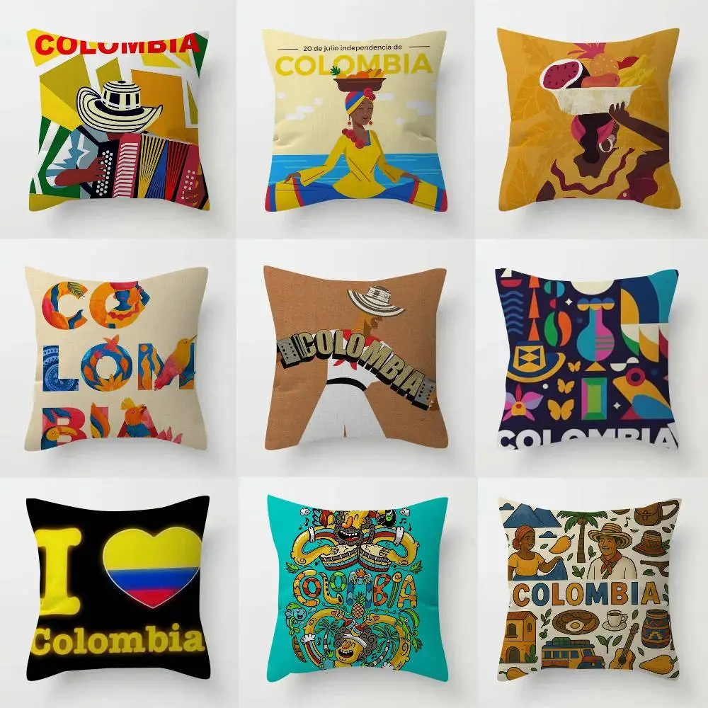 

Vintage Landscape Colombia Pillow Covers Cartoon Sofa Decorative Home Double-sided Printing Short Plush Cute Cushion Cover