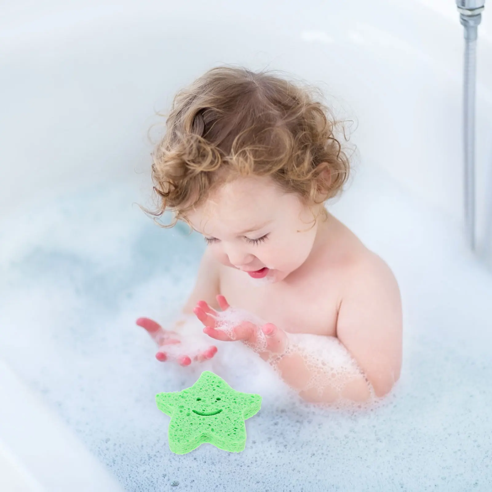 

6 Pcs Scrub Cleaning Sponge Scrubber Star Shaped Sponges Bath Ball/Bath Wipe/Bath Flower for Kids Green