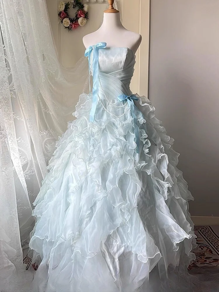 

Blue Coming-of-Age Ceremony Host Art Exam Birthday Party Puff Dress