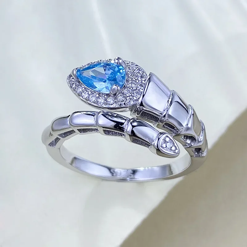 S925 pure silver snake ring, versatile and fashionable for women, light luxury zircon ring, high-end and niche hot selling