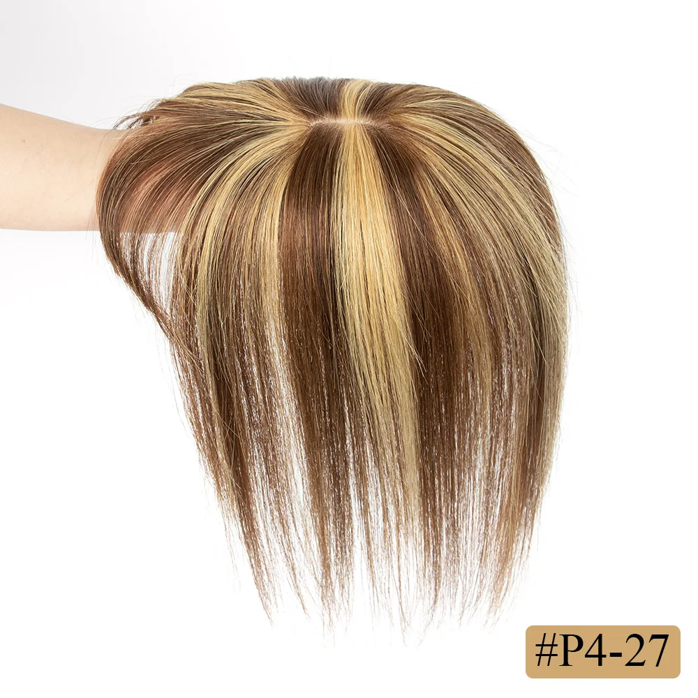 luxy beauty 8x12cm Echthaar Topper mit Pony Frauen natürliche schwarze braune Highlights blonde Haut Kopfhaut Clip in Topper Haarteile Echthaar 5