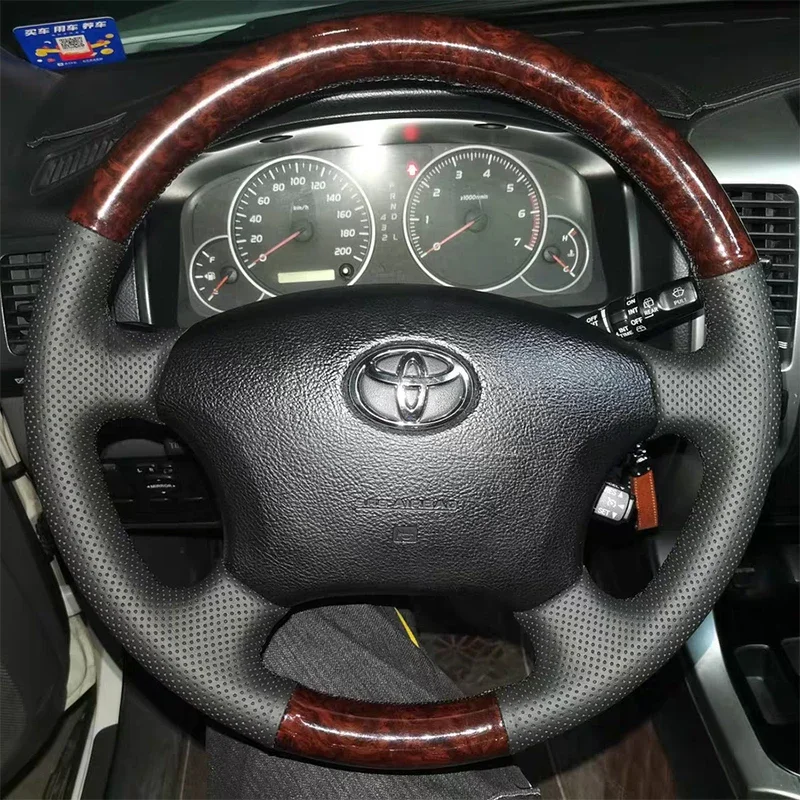 100% Fit For Toyota Land Cruiser Prado 120 Land Cruiser Tacoma 2005-2011 Hand-stitched Genuine Leather car steering wheel cover