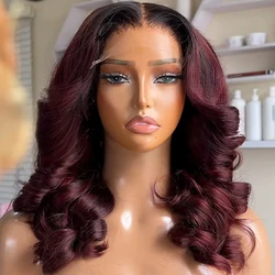 400 Dichte leimlose Perücken menschliches Haar 13 × 4/13 × 6/360 hd transparente Spitze vor gezupft federnde lockige Perücke tragen und gehen 99j Burgunder vlav