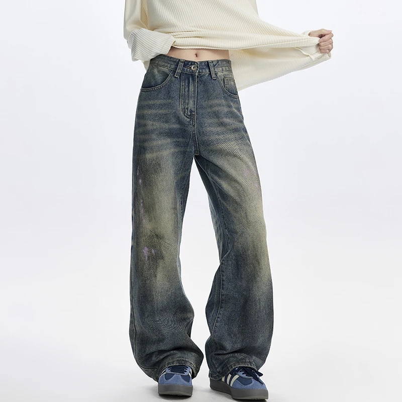 Luzhen lavado jeans vintage em linha reta casual original masculino desgastado 2025 nova moda de alta qualidade perna larga calças jeans masculino jy4329