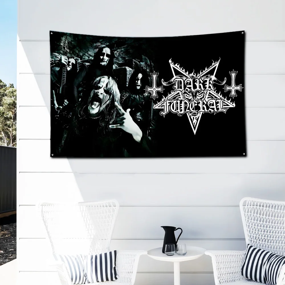 Ft Black metal Black White Evil Flag Polyester Digital Printing Banner For Garage or Out door Decoration