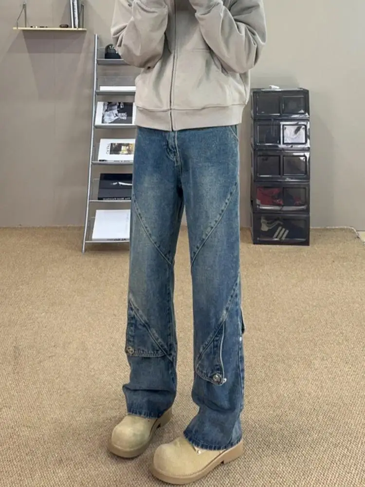 

Waed Blue Workwear Sle Men's Jeans Straight Leg Slimming Tapered Autumn High Street Vibe Casual Loose Fit Denim Pants