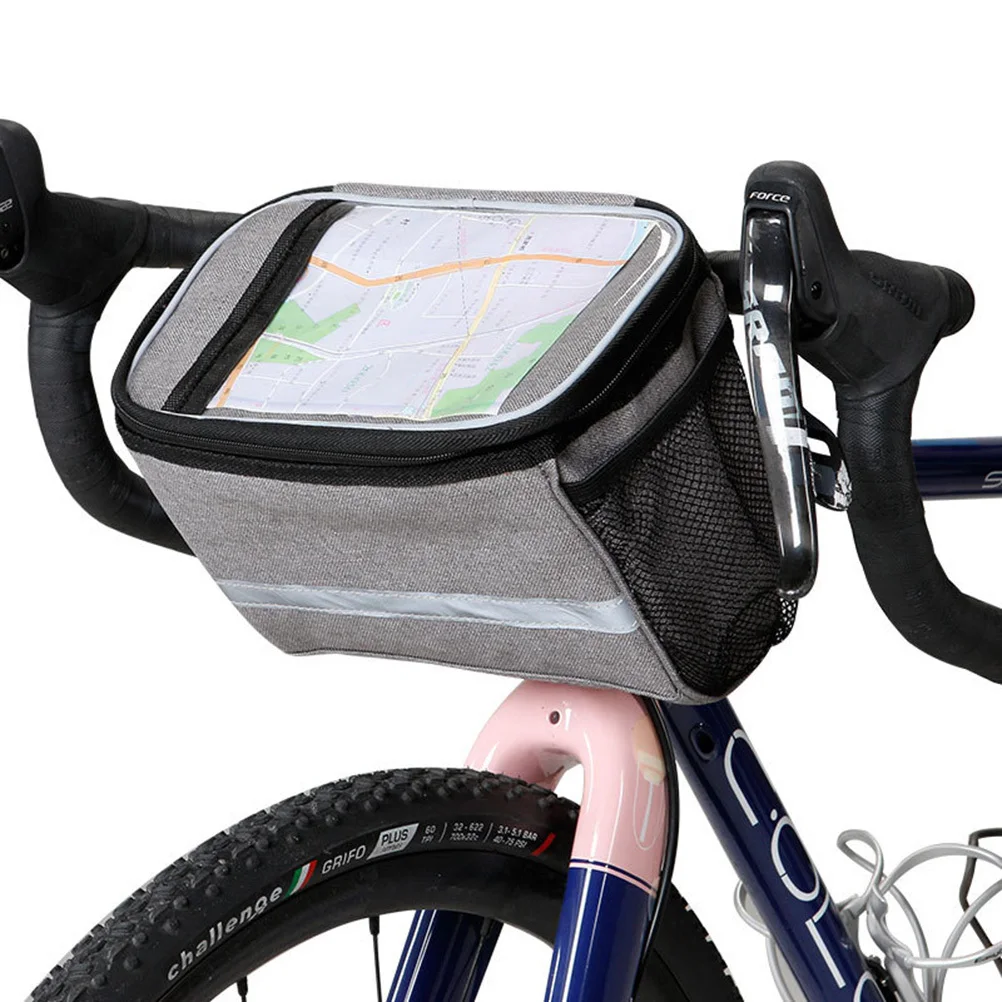 

Bike Handlebar Bag Insulated Thermal Cooler Front Cycling Storage Organizer For Mountain Foldable Bicycle Grey