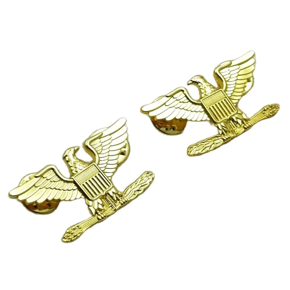 PAIR WWII US ARMY COLONEL EAGLE WAR BIRD DEVICE BADGE INSIGNIA PIN COCKADE GOLD