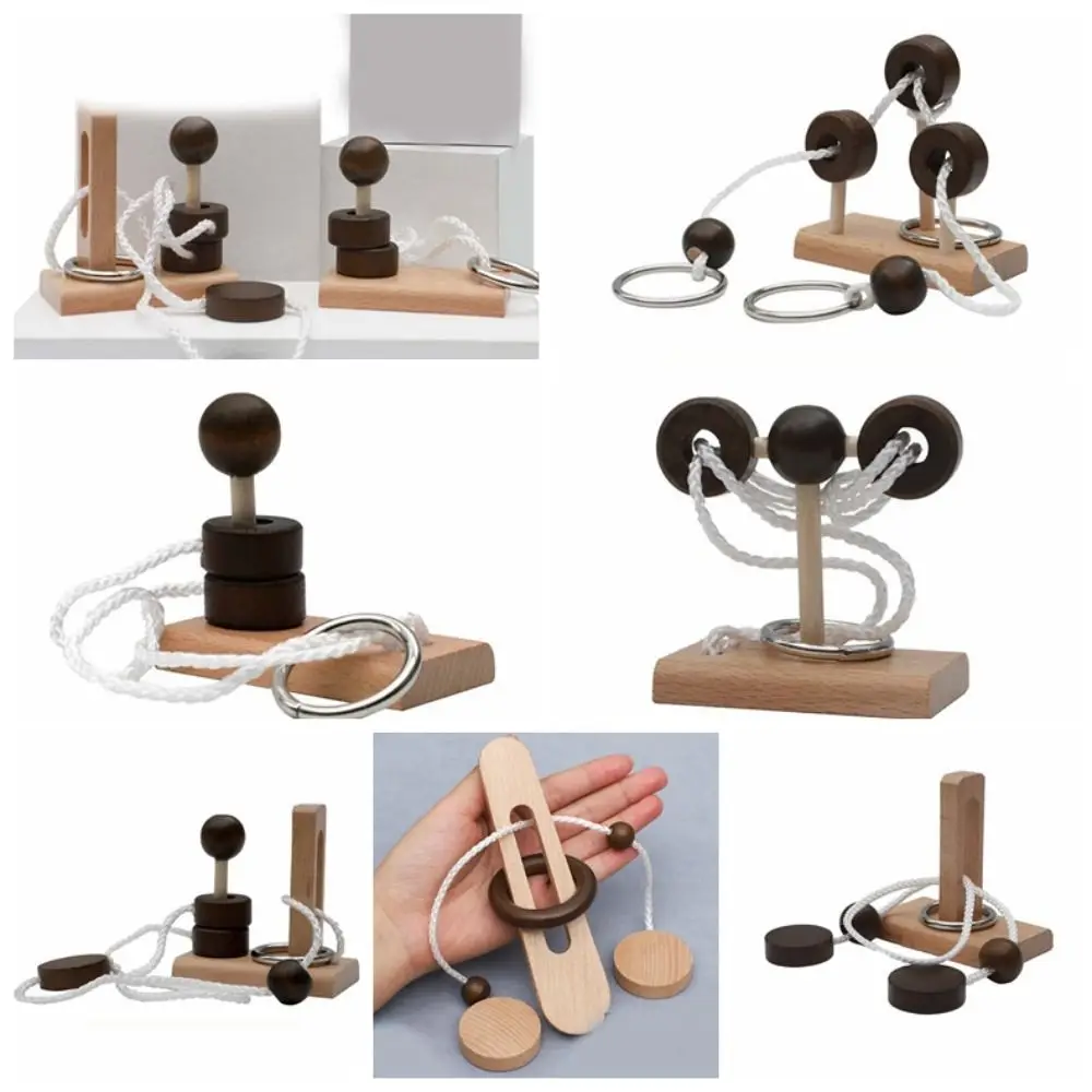 

Wooden Threading Rope Loop Puzzle Thinking Games Brain Teaser 3D Intelligent IQ Game Lu Ban Lock Adults