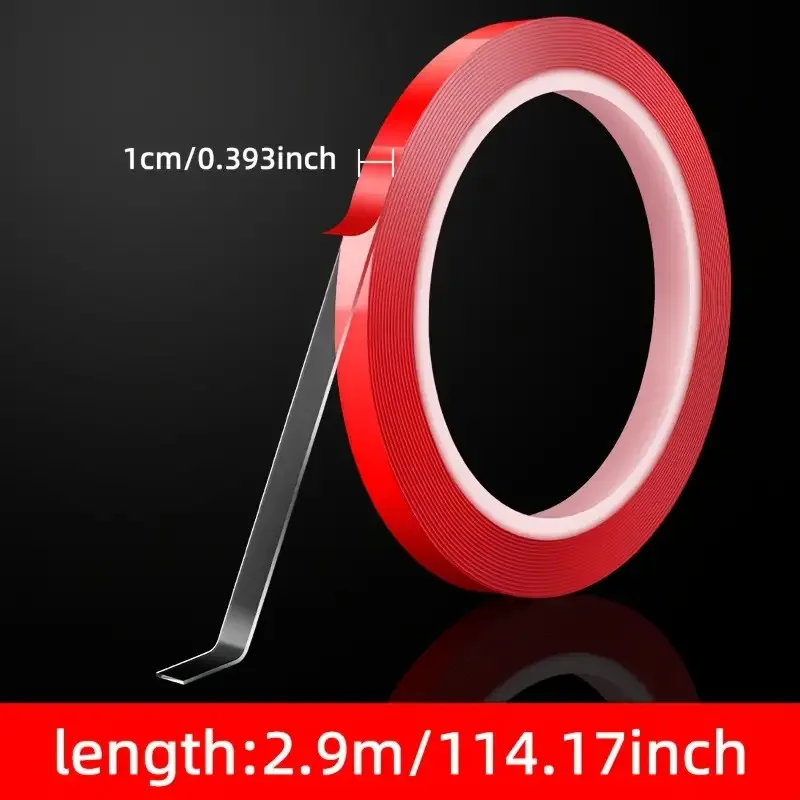 1PC Ultra-Thin Transparent Red Double-Sided High-Temperature Resistant Adhesive Tape – Waterproof, Removable (No Residue)