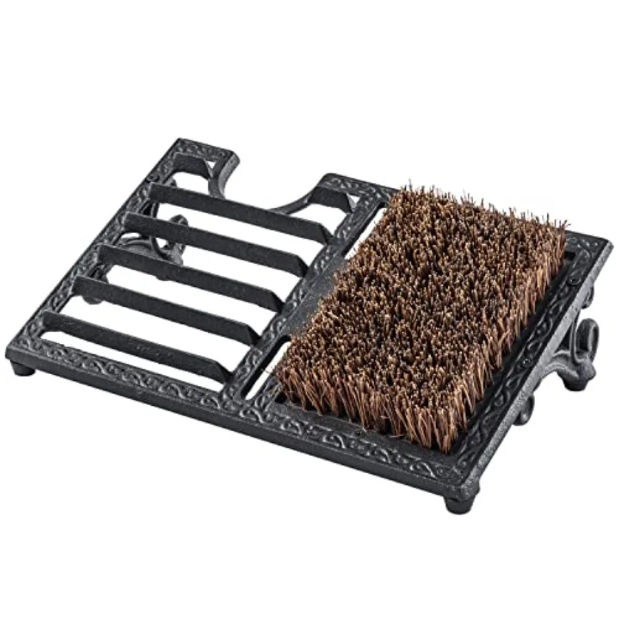 

Outdoor Heavy Duty Cast Iron Shoe Cleaner Mat with Vintage Rustic Black Angled Brush for Effective Dirt Removal Ideal for Porch
