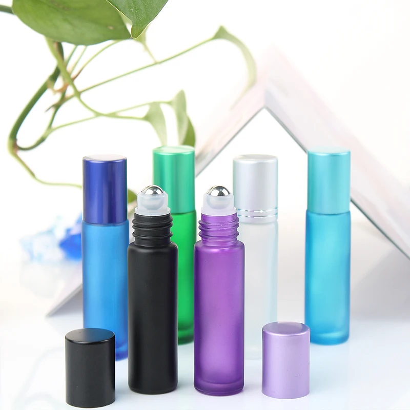 10/24/50pcs Frosted Colorful Thick Glass Roller on Bottle 10ml for Essential Oil Perfume Bottles Refillable Rollerball Vial