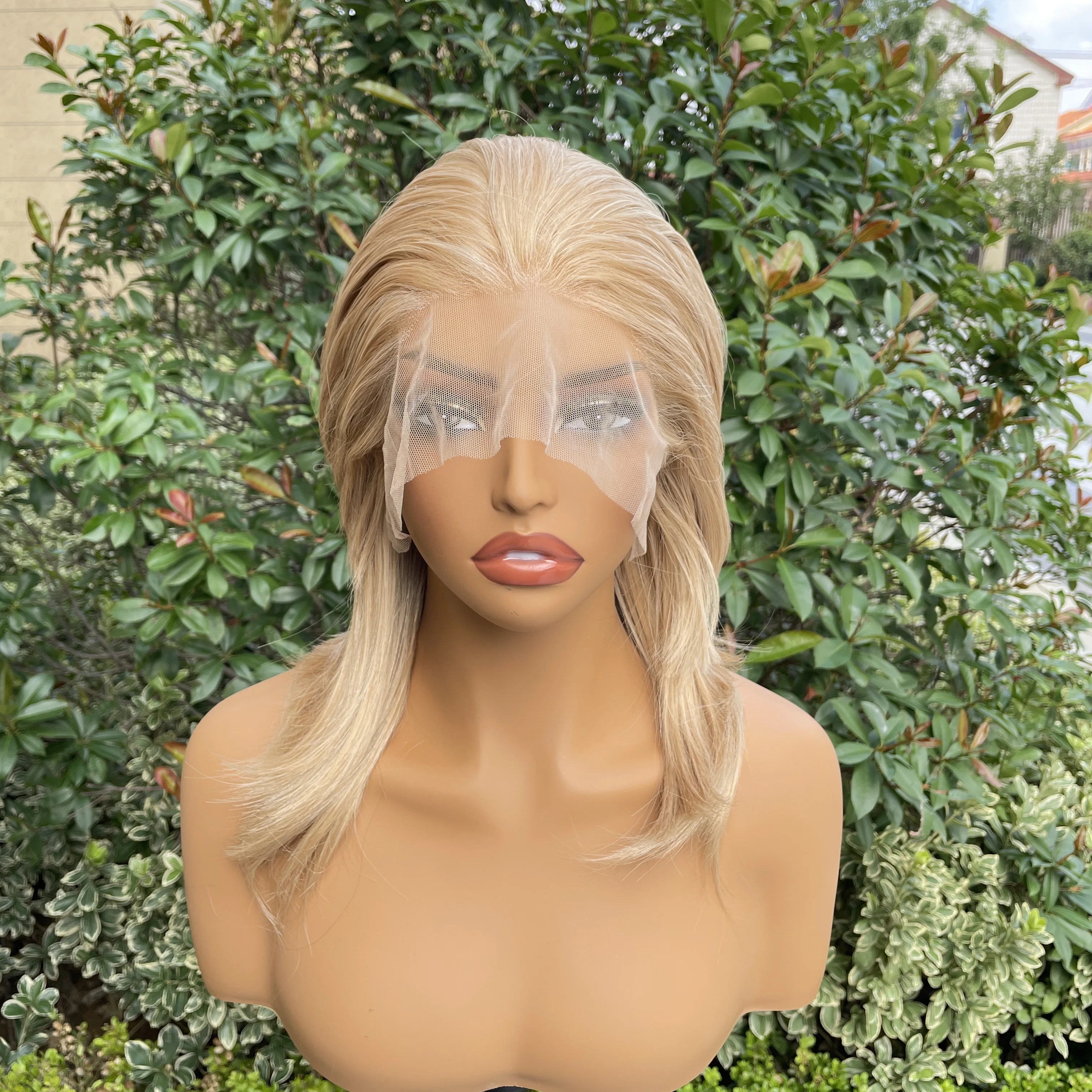 

Короткий парик Mullet для косплея длиной до плеч для женщин, блондинка, смешанные вьющиеся 13X4, синтетический парик спереди, завязанный вручную, бесклеевой, 150%