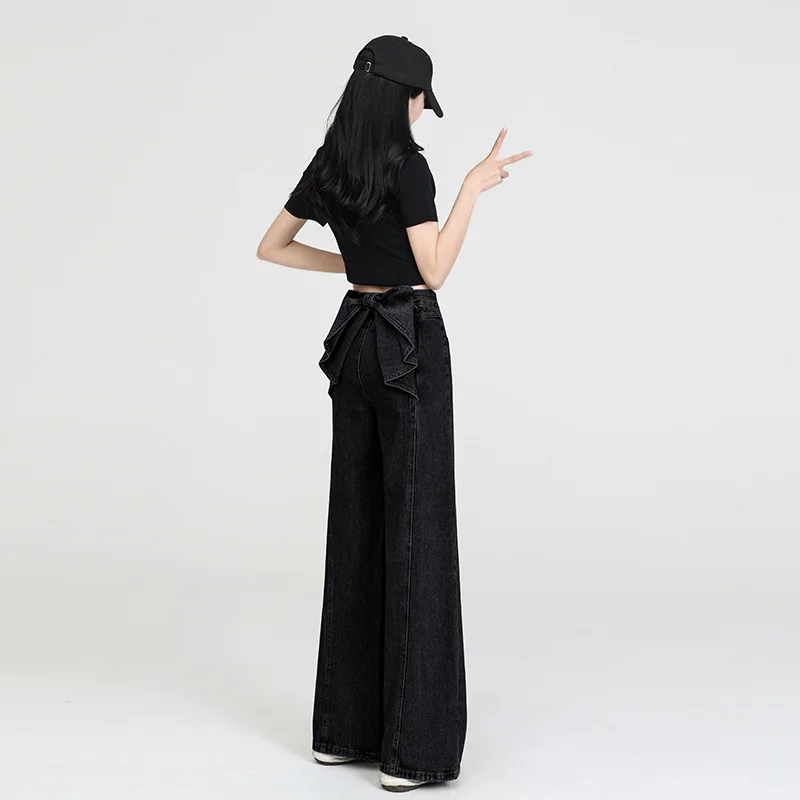 

Женские брюки-клеш, джинсы с бантом, высокая талия, молния до щиколотки, брюки с карманами, базовые потертые потертые брюки