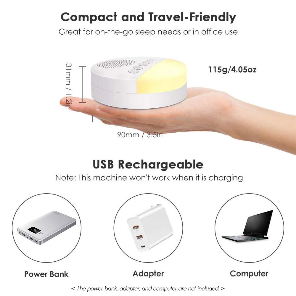 Baby White Noise Machine USB Rechargeable Timed Shutdown Sleep Machine Baby Sleep Sound Player Night Light Timer Noise Player