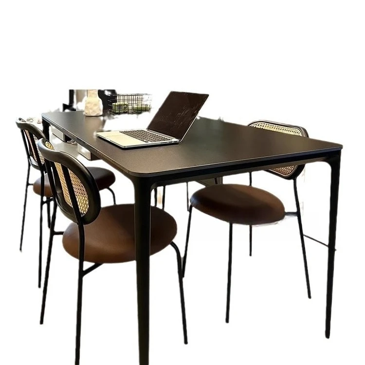 

Slate aluminum alloy pure black household small apartment high end light luxury modern simple dining table