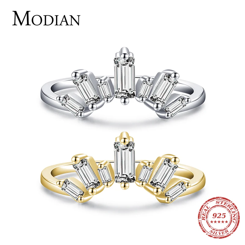 Modian Authentic 925 Sterling Silver Sparkling Clear Zircon Crown Luxury Finger Rings For Women Wedding Engagement Fine Jewelry