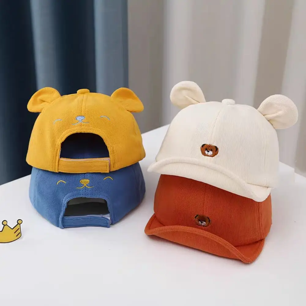 

Warm Adjustable Kids Fisherman's Hat Bear Ear Cartoon Infant Peaked Cap Solid Color Embroidered Baby Sunhat Winter