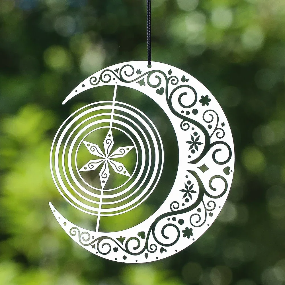 3d Mandala Rotating Wind Chimes Pendant Nordic Garden Patio Hanging Decorations Stainless Steel Moon Snowflake Blades Room Decor