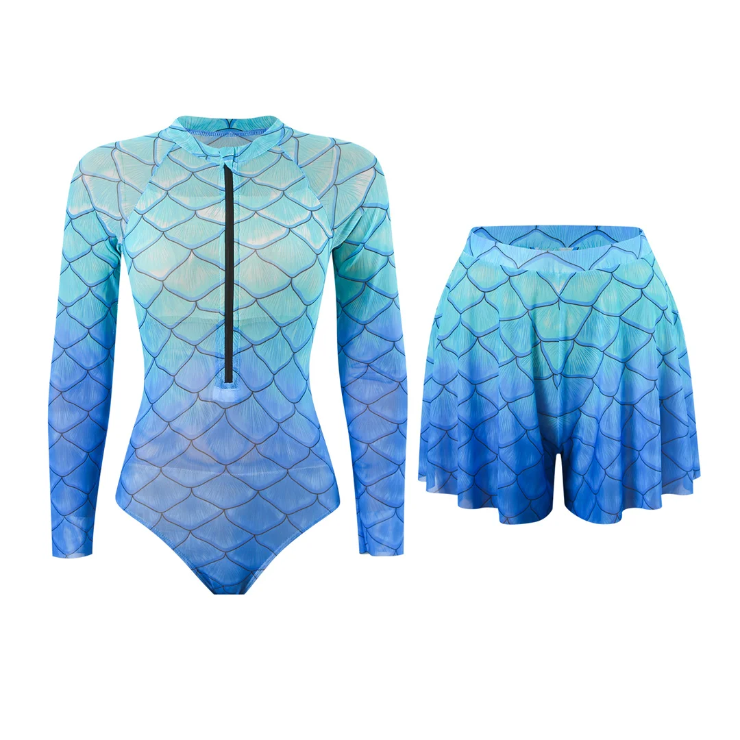 S - XXL Neu mit Hose, langärmelig, mit Reißverschluss, bedruckt, einteiliger Badeanzug, Damen-Badebekleidung, gepolsterter Badeanzug, Badeanzug, Schwimmanzug V7337 – Detail 24