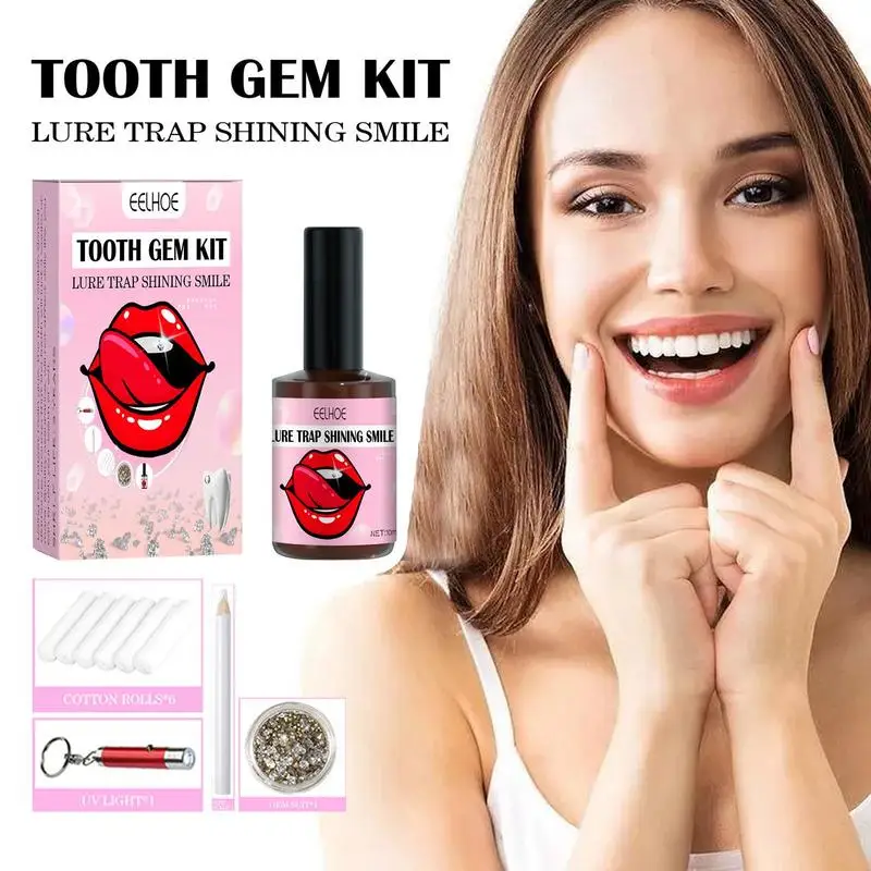 6Pcs/set DIY Teeth Gems Kit With Glues And Light Firm Jewellery Diamond Crystals Tooth Decoration Set For Girls And Women