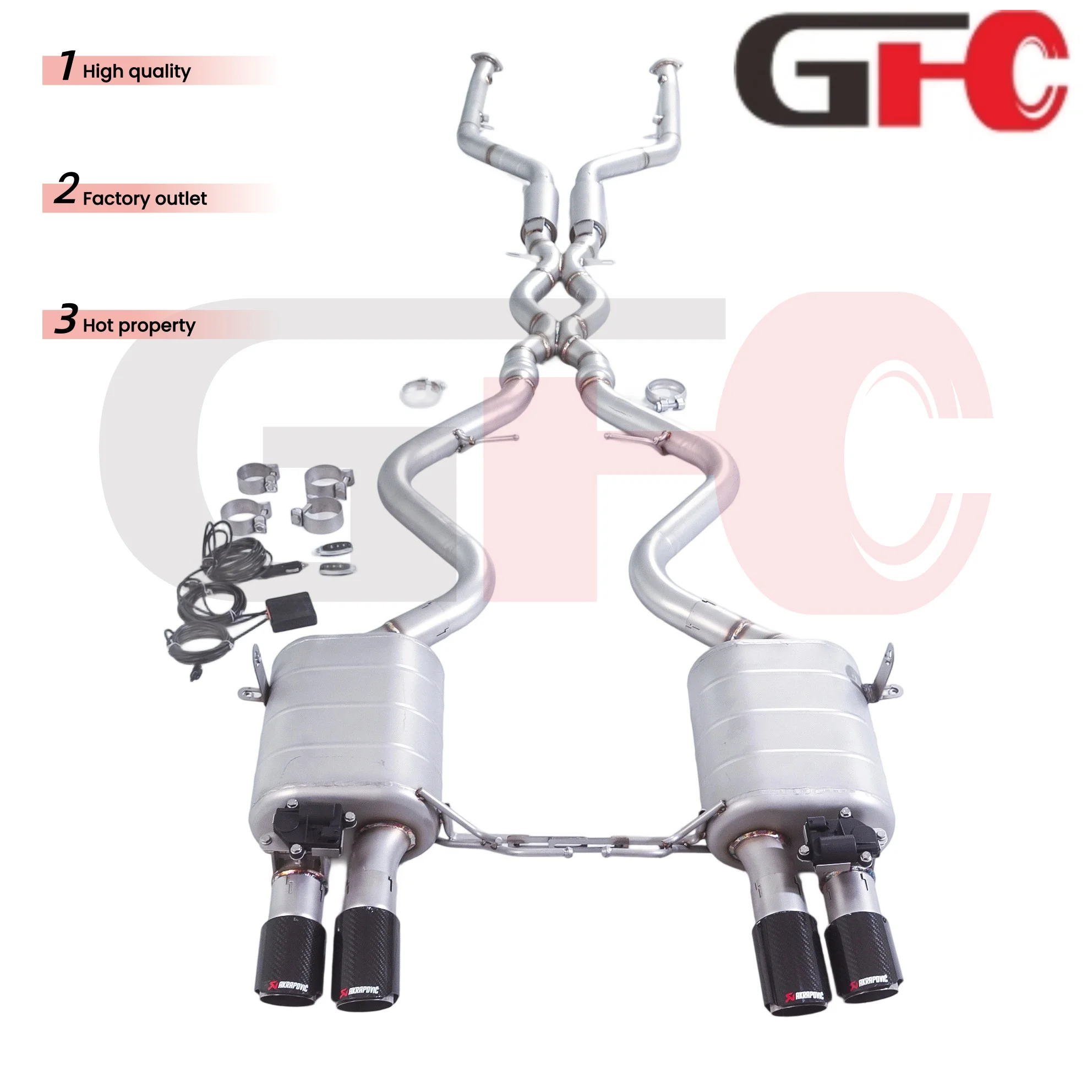 GFC Front Mid Rear Dual Chamber Dual Valve Exhaust System, 3.0L 4.0L Quad Exit Pipe for BMW M3 E90 E92 E93