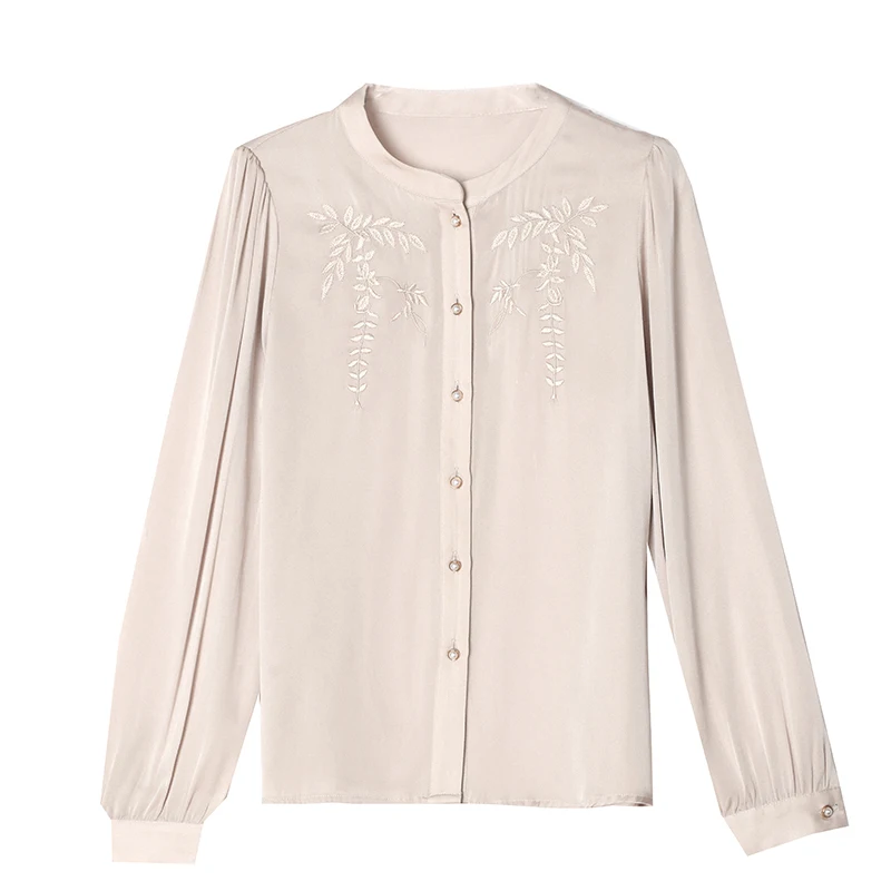 

RAIN YAN LIN Autumn New Fashion Embroidery Elegant Shirt Women's Temperament O-Neck Long Sleeve Slim Cardigan Office Lady Top