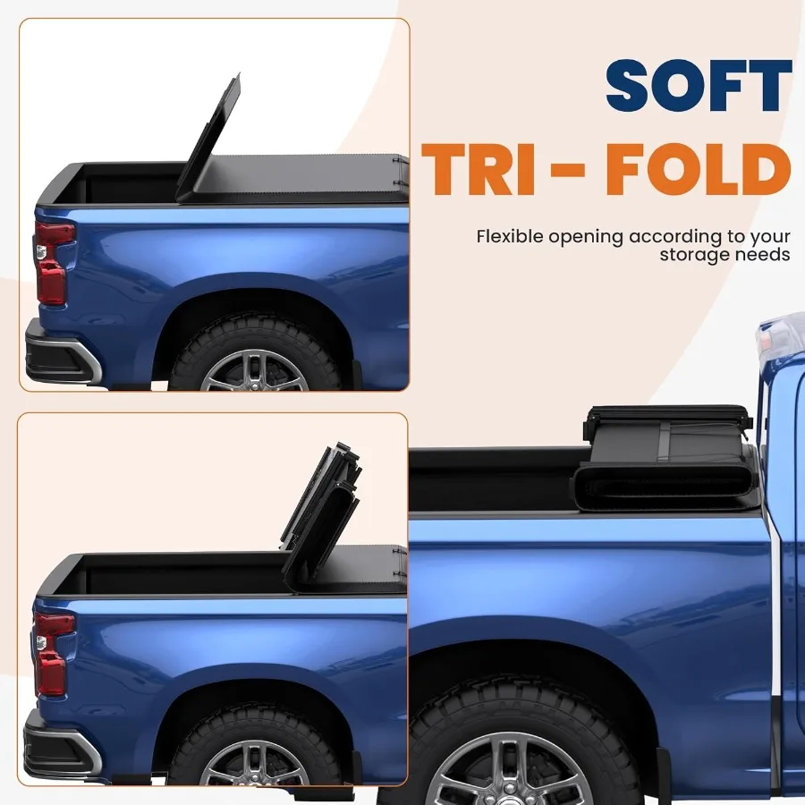 غطاء تونيو لسرير الشاحنة ثلاثي النعومة لسيارة تشيفي سيلفرادو وجي إم سي سييرا 1500 5.8FT سرير قصير متوافق مع 07 #3