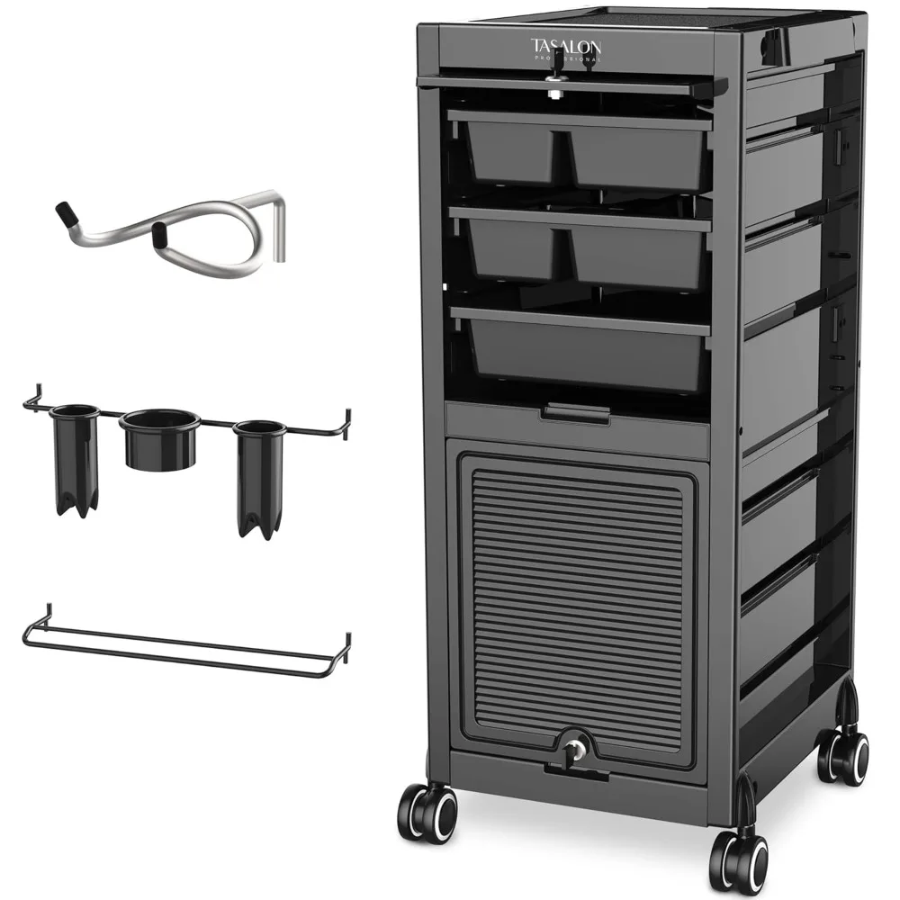 

Lockable Salon Trolley Cart - Beauty Salon Cart with 6 Drawers and Tool Holders, Salon Stations for Hair Stylist