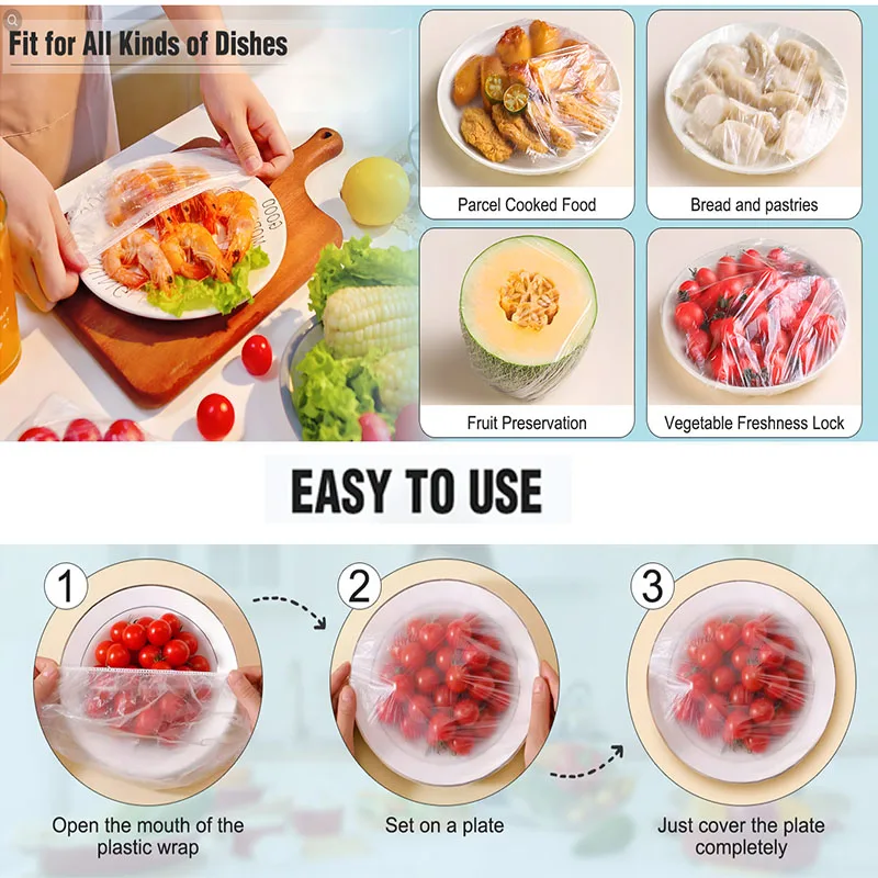 Disposable Food Cover Fresh-keeping Food Cover Plastic Colorful Elastic Wrap Lid Plate Kitchen Packaging Bags Storage Bag, image 2