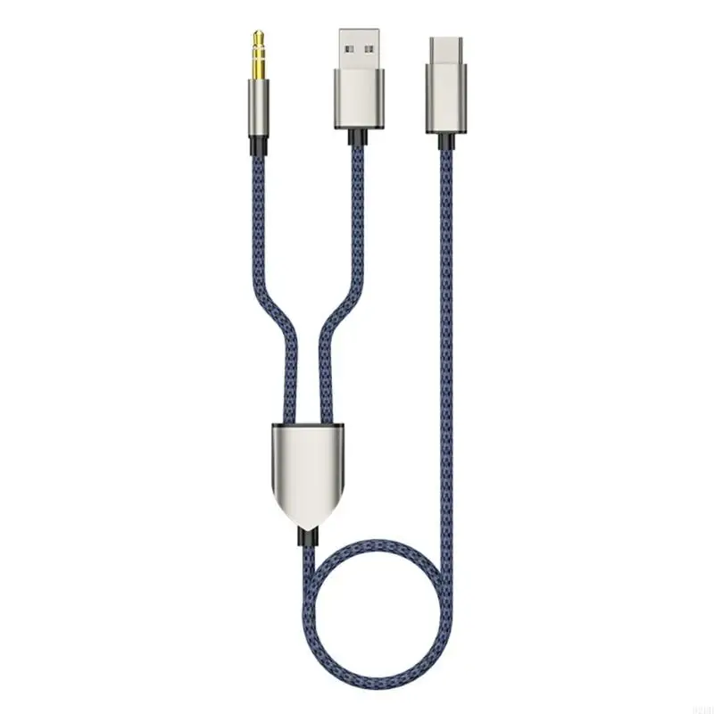 02DD Two-in-one Type-C to USB A 3.5mm Car Stereo Aux Headphone Cable 2 in 1 Connection Wire Line for USB C PhonesTablets