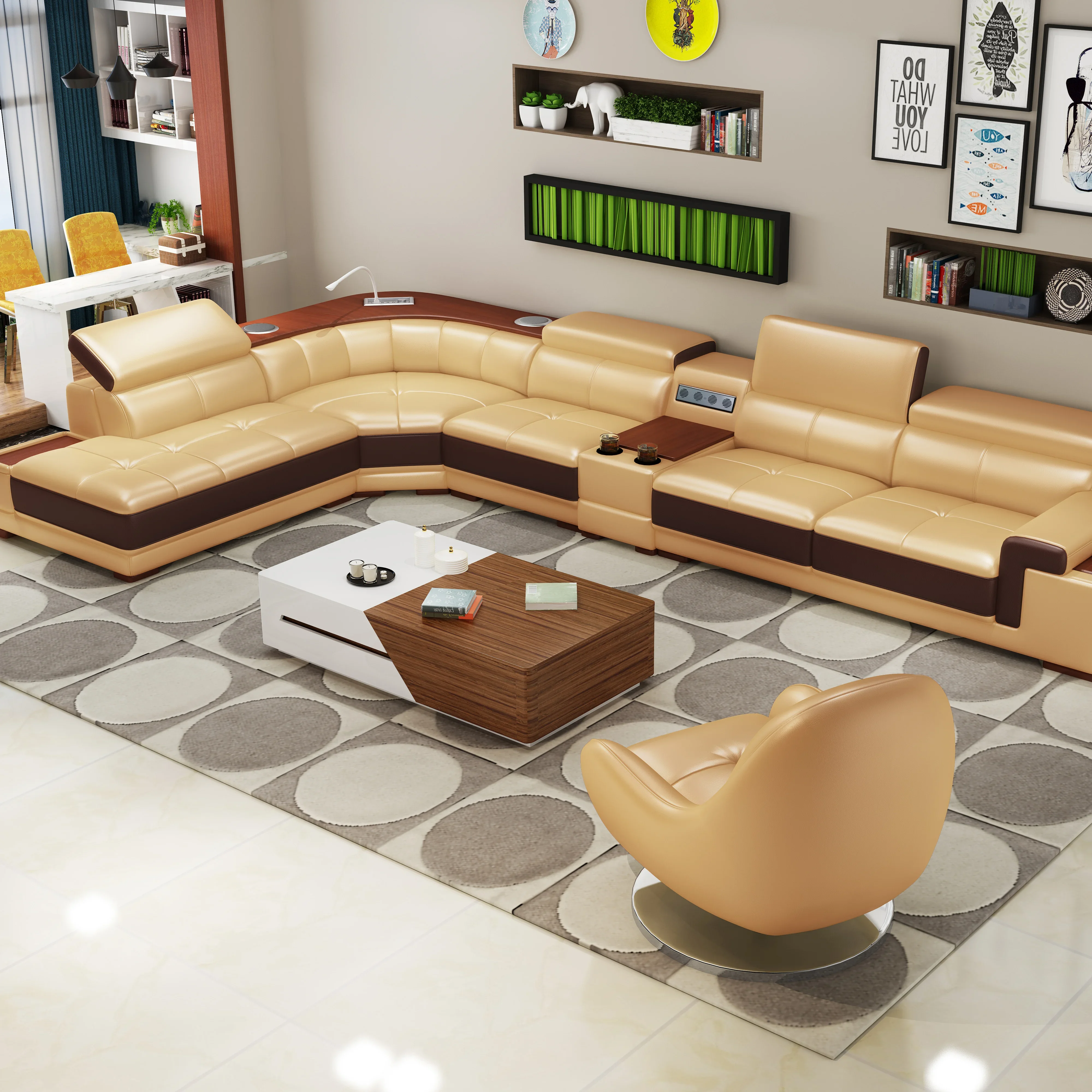 

-Современная мебель для дома для гостиной с Bluetooth-динамиком L-образный кожаный диван Высококачественная комбинация диванов для гостиной