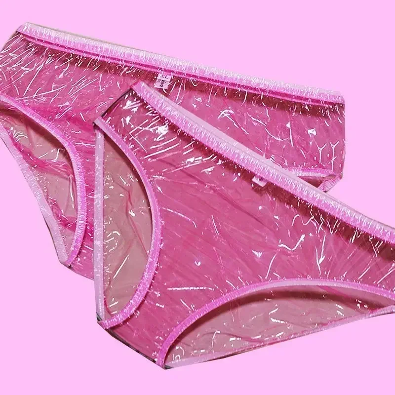 Sexy, volltransparente, superrutschige Kunststoff-Slips mit niedriger Taille, lustige PVC-Unterwäsche mit Anti-Seiten-Leckage für Damen