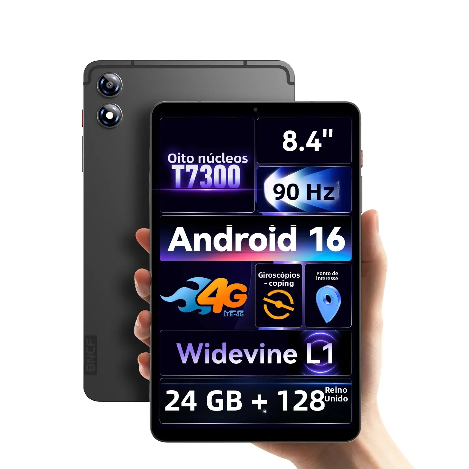 Tablet BNCF-Bpad T1 Android 16, Unisoc T7300, 24(8 + 16)GB + 128GB, Tela FHD IPS de 8.4 Polegadas, 90Hz, L1, 4G LTE, Wi-Fi 5, BT5.4