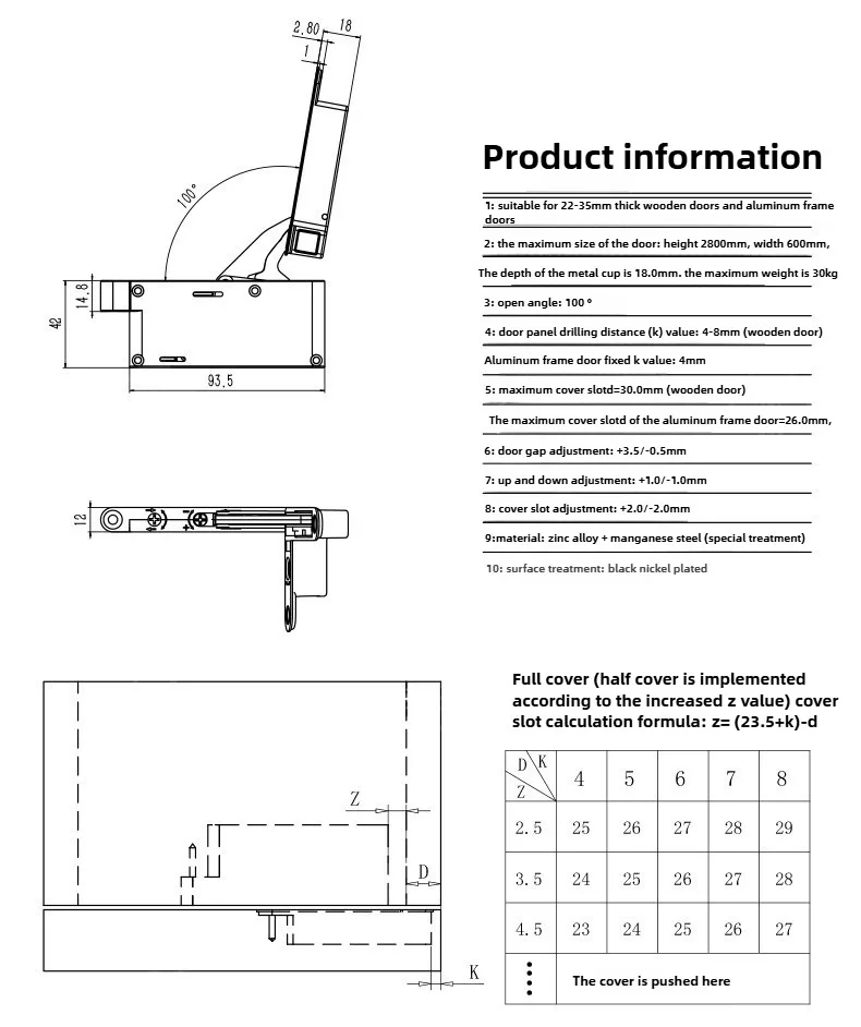 30KG Hochbelastbare Verdeckte Ober- und Unterachsen-Scharniere Aluminiumrahmentürscharnier mit Dämpfungspuffer – Detail 12
